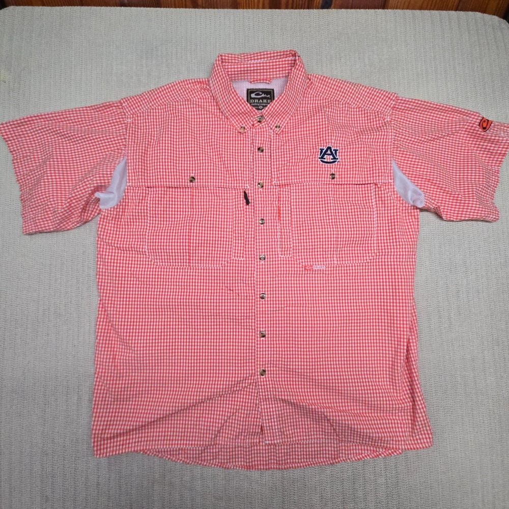Drake Auburn Tigers Shirt Mens XL Orange White Check Button Down SEC Football
